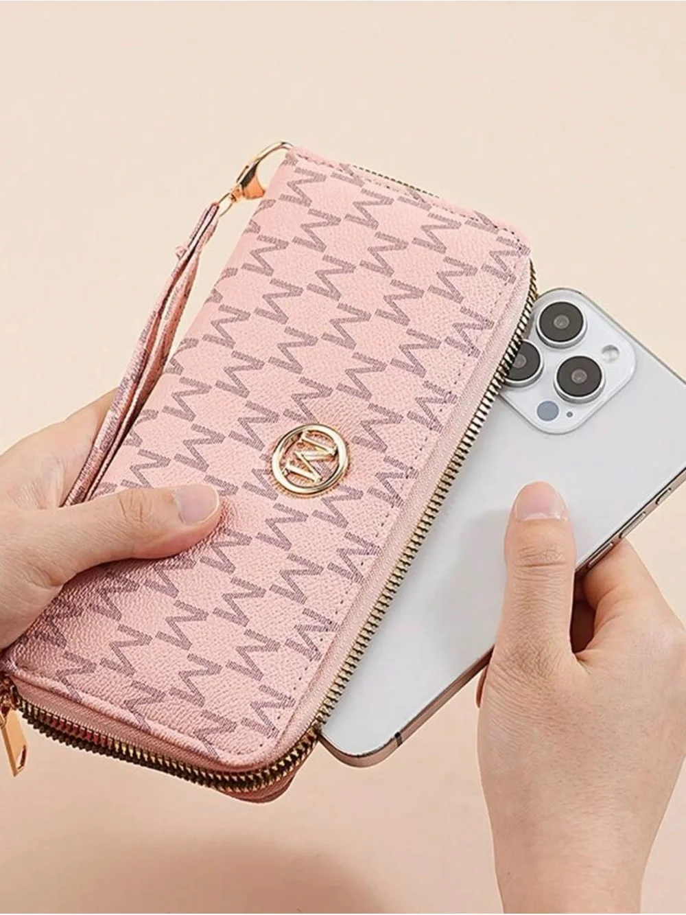 Pink Zip-Around Wristlet Wallet